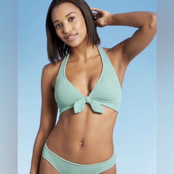 Kona Sol Other - Kona Sol Mint Green Pucker Tie-Front Bikini
